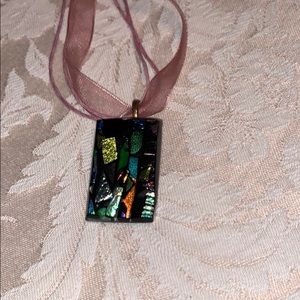 Dichroic glass necklace, new, multicolored.